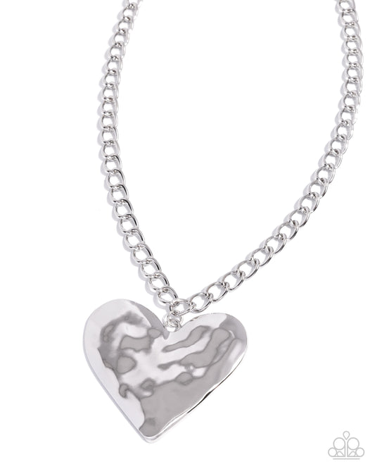 Paparazzi Hammered Heartthrob - Silver Heart Necklace