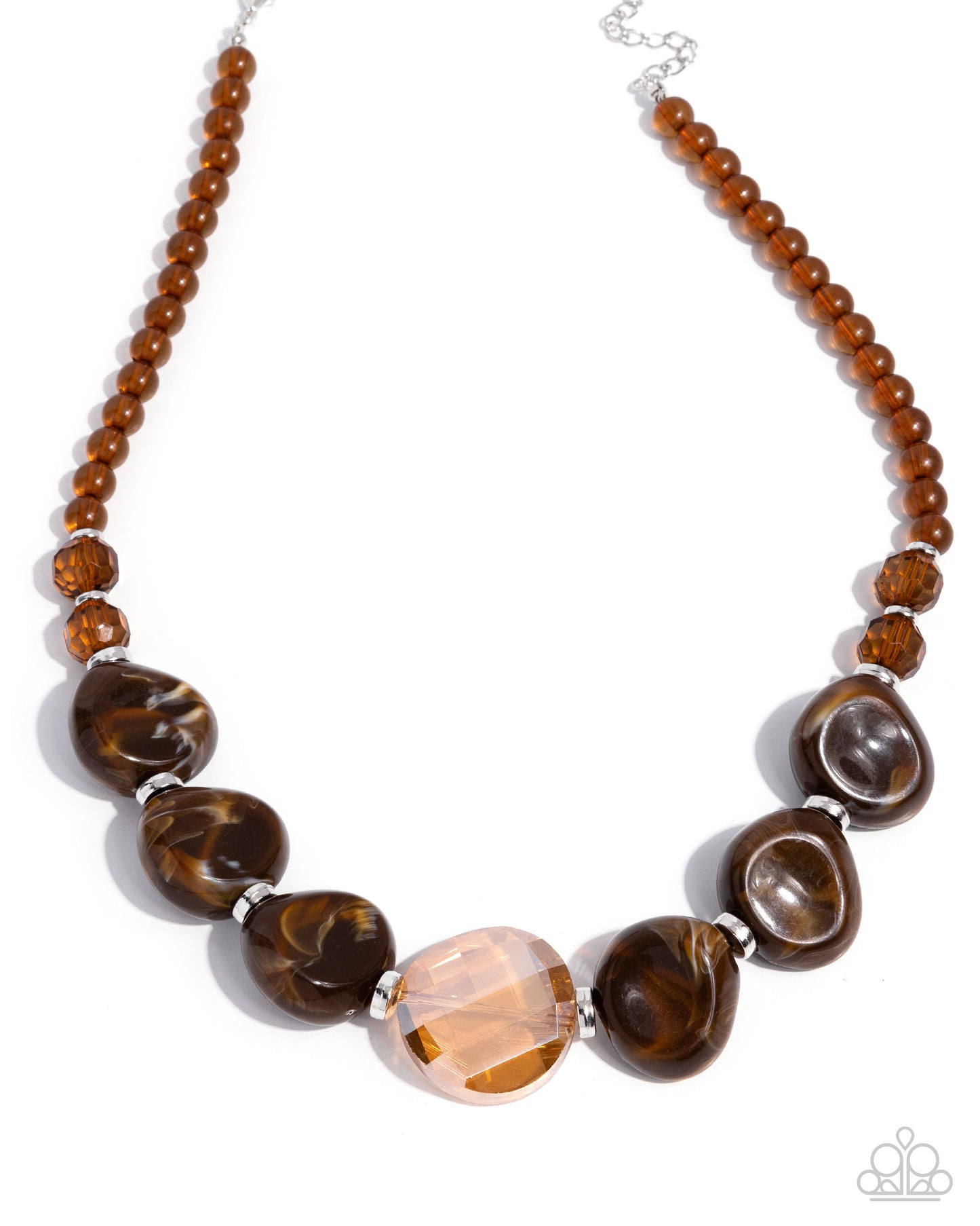 Paparazzi Gallery Walk - Brown Topaz, Chunky Brown White Swirled Bead Necklace N3795