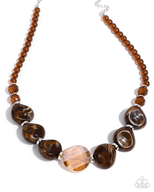 Paparazzi Gallery Walk - Brown Topaz, Chunky Brown White Swirled Bead Necklace N3795