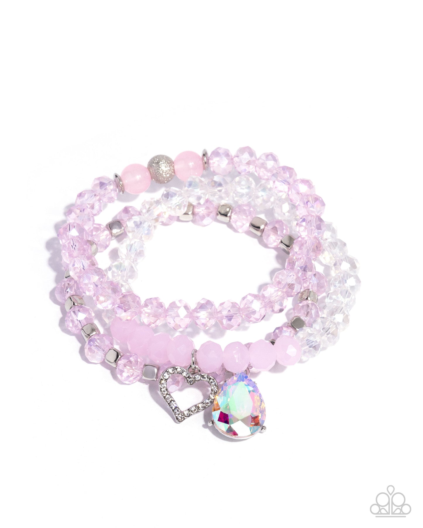 Paparazzi Lasting Layers - Pink & Iridescent Teardrop Set Of 3 Stretch Bracelets B2524