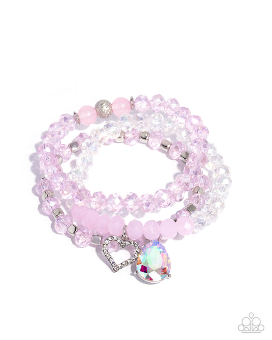 Paparazzi Lasting Layers - Pink & Iridescent Teardrop Set Of 3 Stretch Bracelets B2524