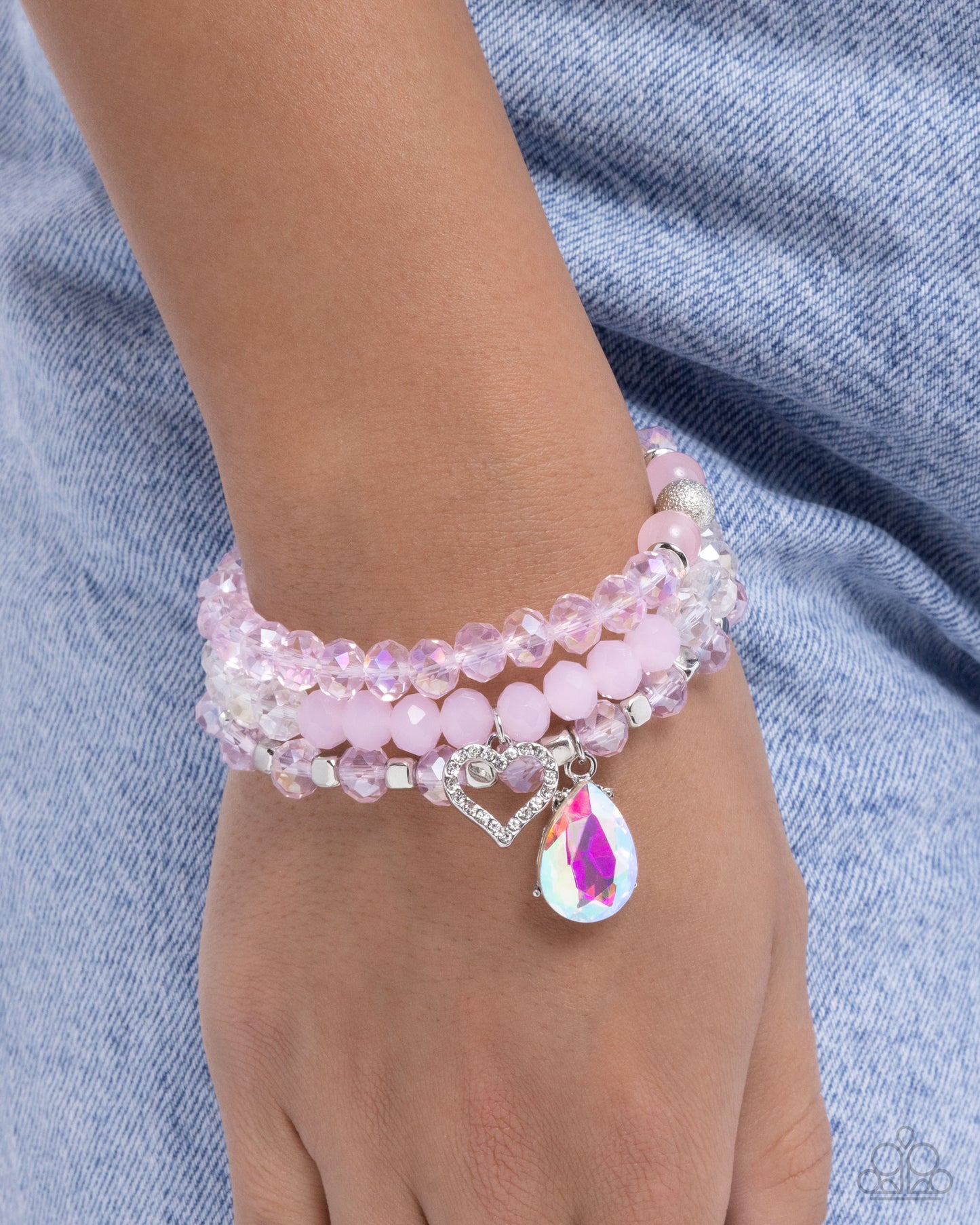 Paparazzi Lasting Layers - Pink & Iridescent Teardrop Set Of 3 Stretch Bracelets B2524