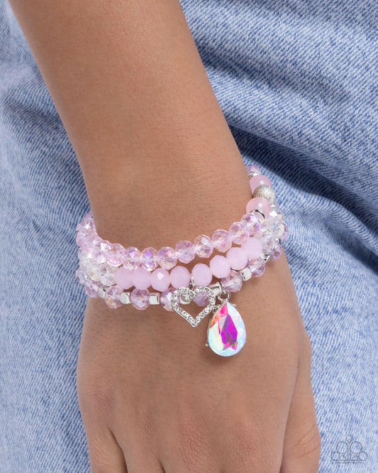 Paparazzi Lasting Layers - Pink & Iridescent Teardrop Set Of 3 Stretch Bracelets B2524
