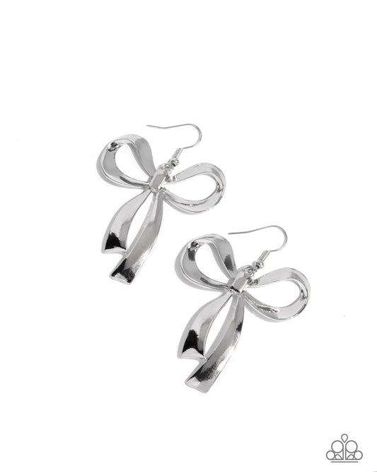 Paparazzi Captivating Coquette - Silver Oversized Bow Earring E3237