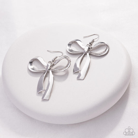Paparazzi Captivating Coquette - Silver Oversized Bow Earring E3237