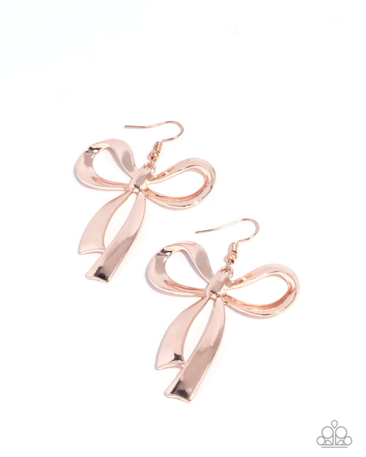 Paparazzi Captivating Coquette - Rose Gold High Sheen Bow Earring E3310
