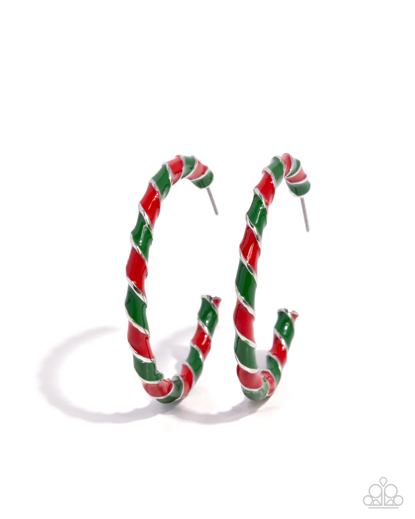 Paparazzi Candy Cane Lane - Multicolored Red & Green Striped 1 3/4 Inch Hoop Earring