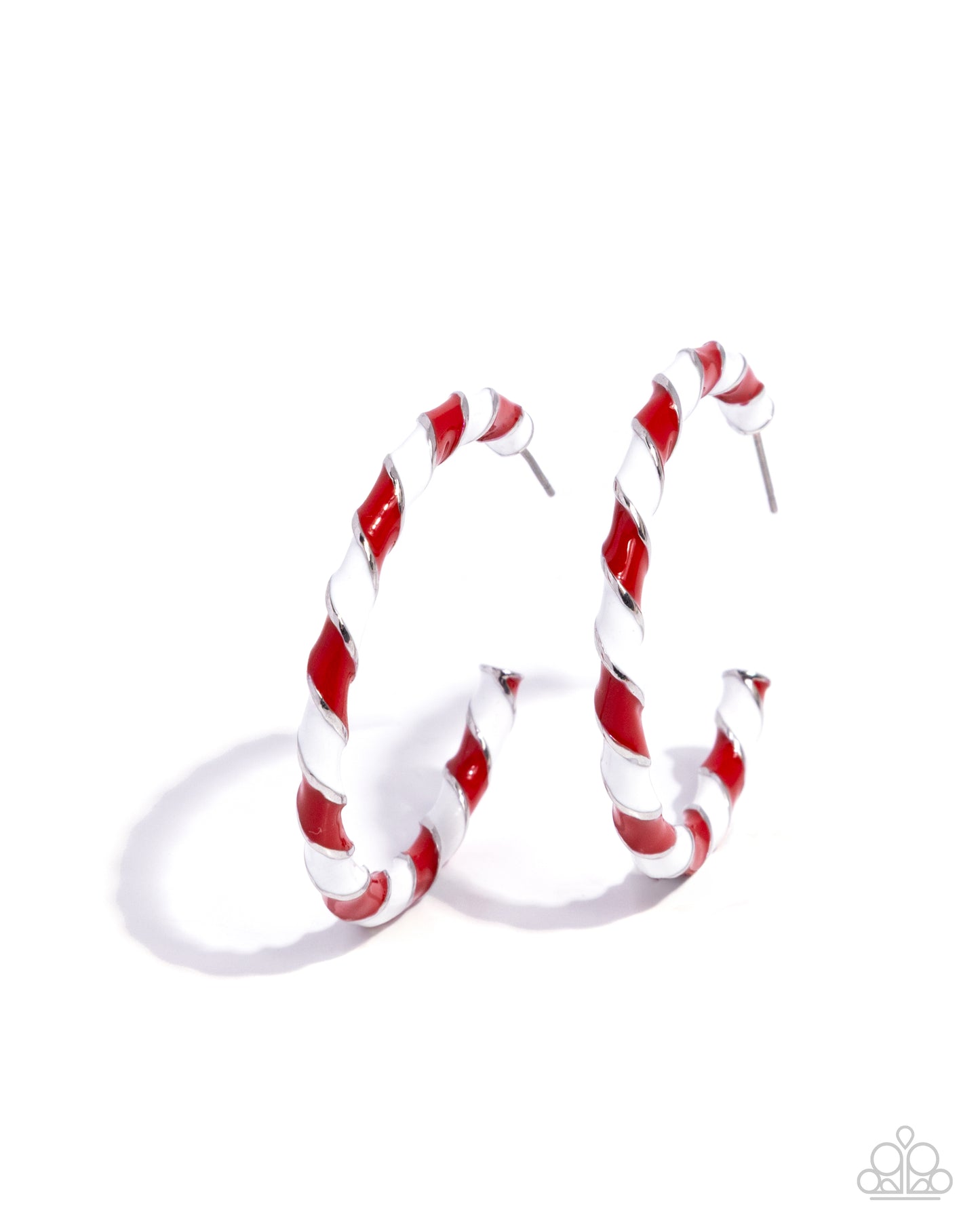 Paparazzi Candy Cane Lane - Red & White Striped Christmas Style 1 3/4 Inch Hoop Earring