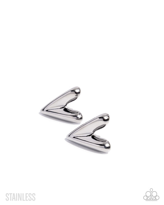 Reflective Romance - Silver Stainless Steel Heart Post Earring Paparazzi E3113
