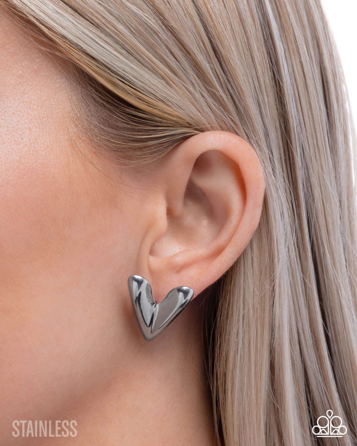 Reflective Romance - Silver Stainless Steel Heart Post Earring Paparazzi E3113