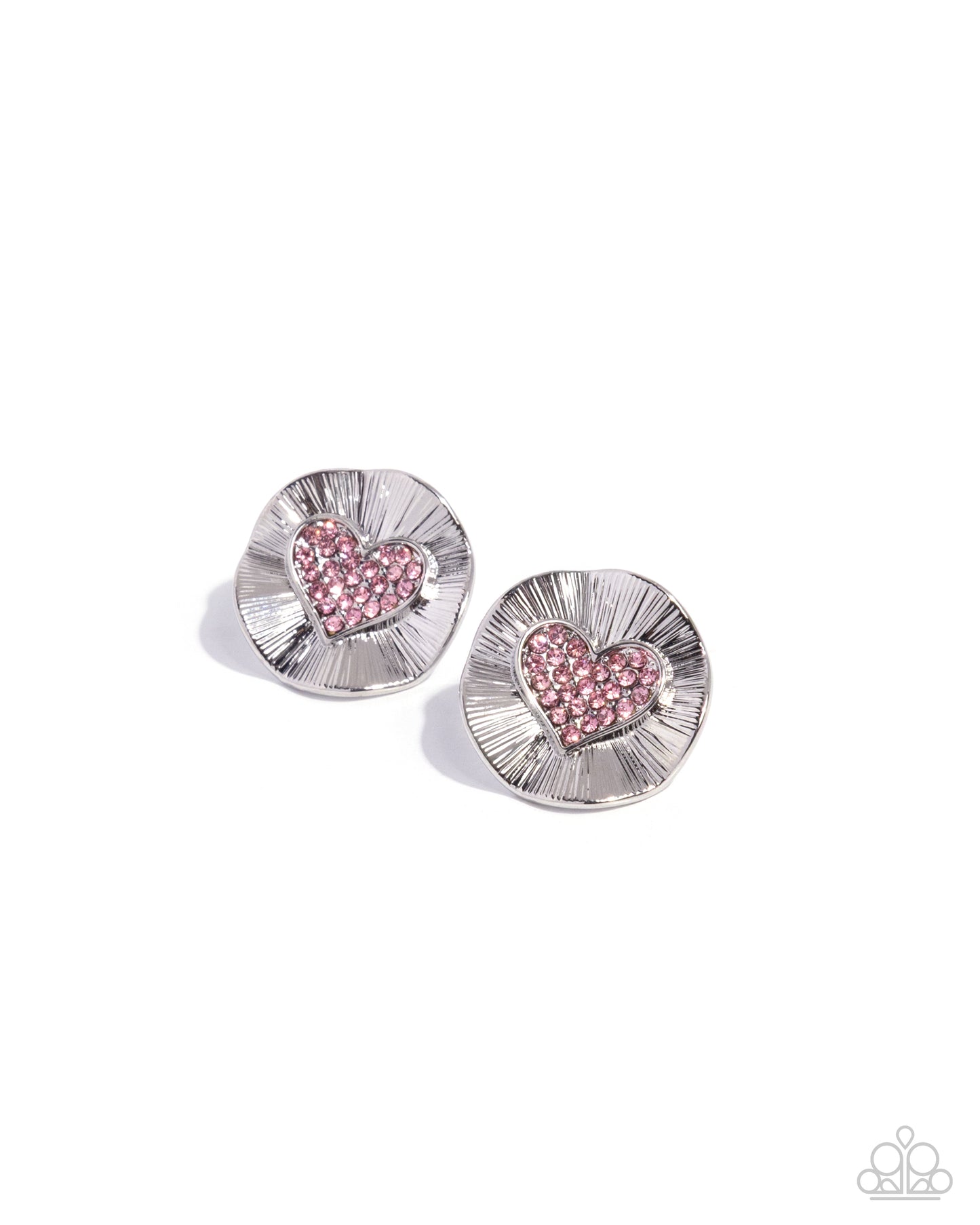Paparazzi Smitten Sunburst - Pink Rhinestone Heart Silver Post Earring E3291