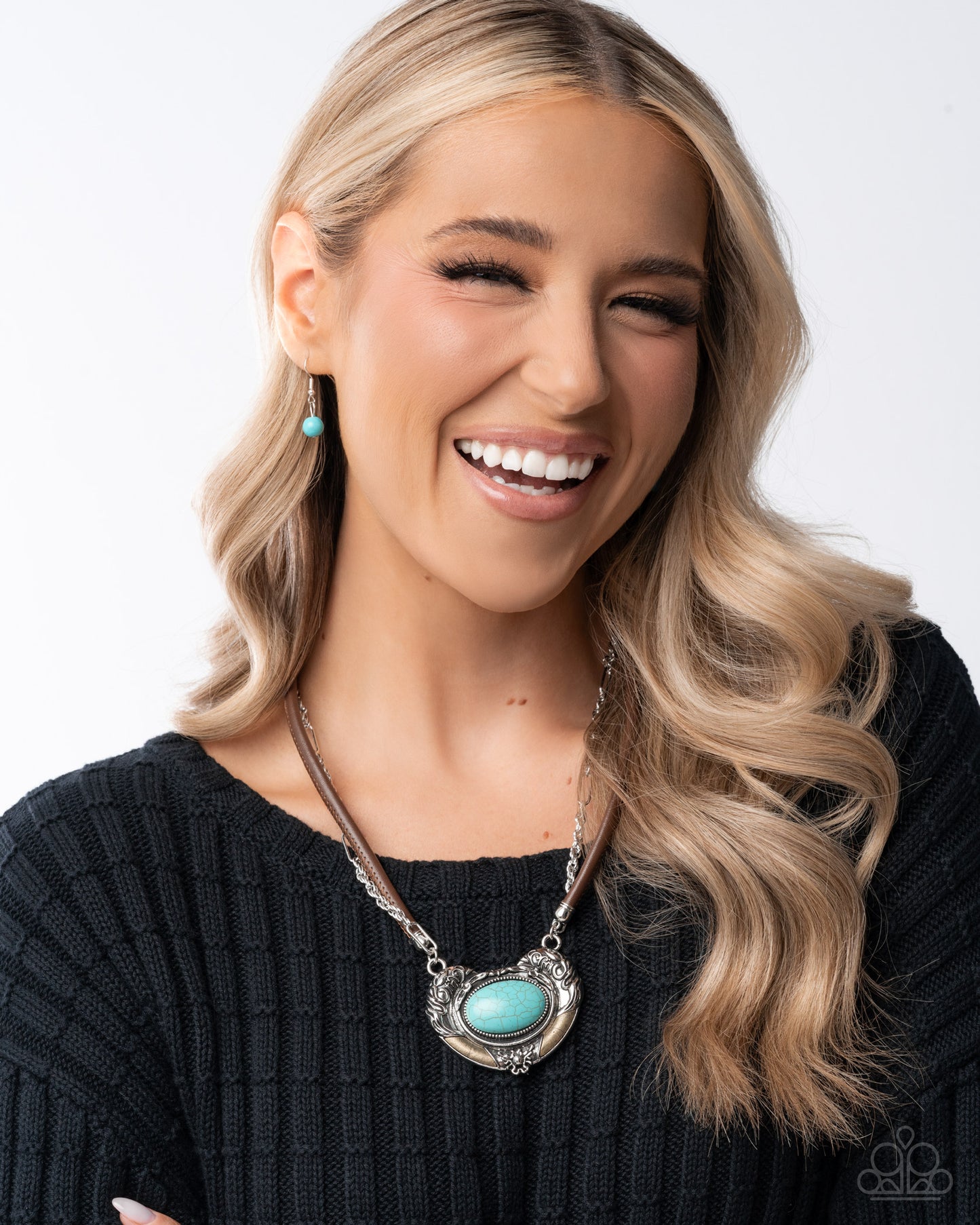 Grounded Gesture - Blue Turquoise Stone Silver Leafy Floral Pendant Necklace Santa Fe Style Paparazzi 2025 Convention Exclusive N3515