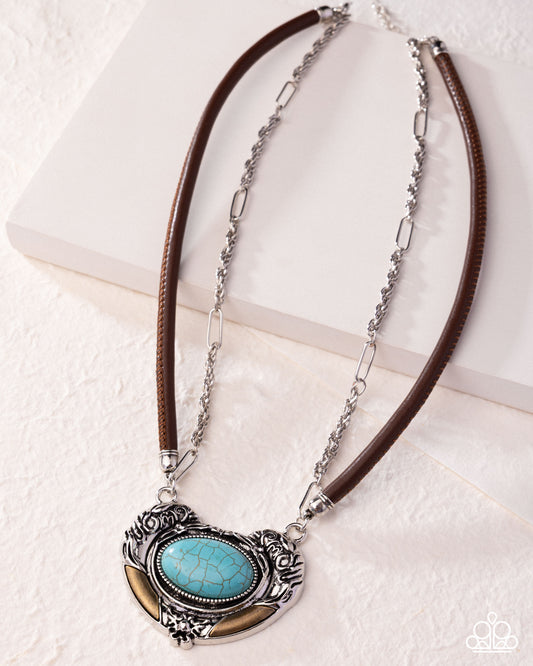 Grounded Gesture - Blue Turquoise Stone Silver Leafy Floral Pendant Necklace Santa Fe Style Paparazzi 2025 Convention Exclusive