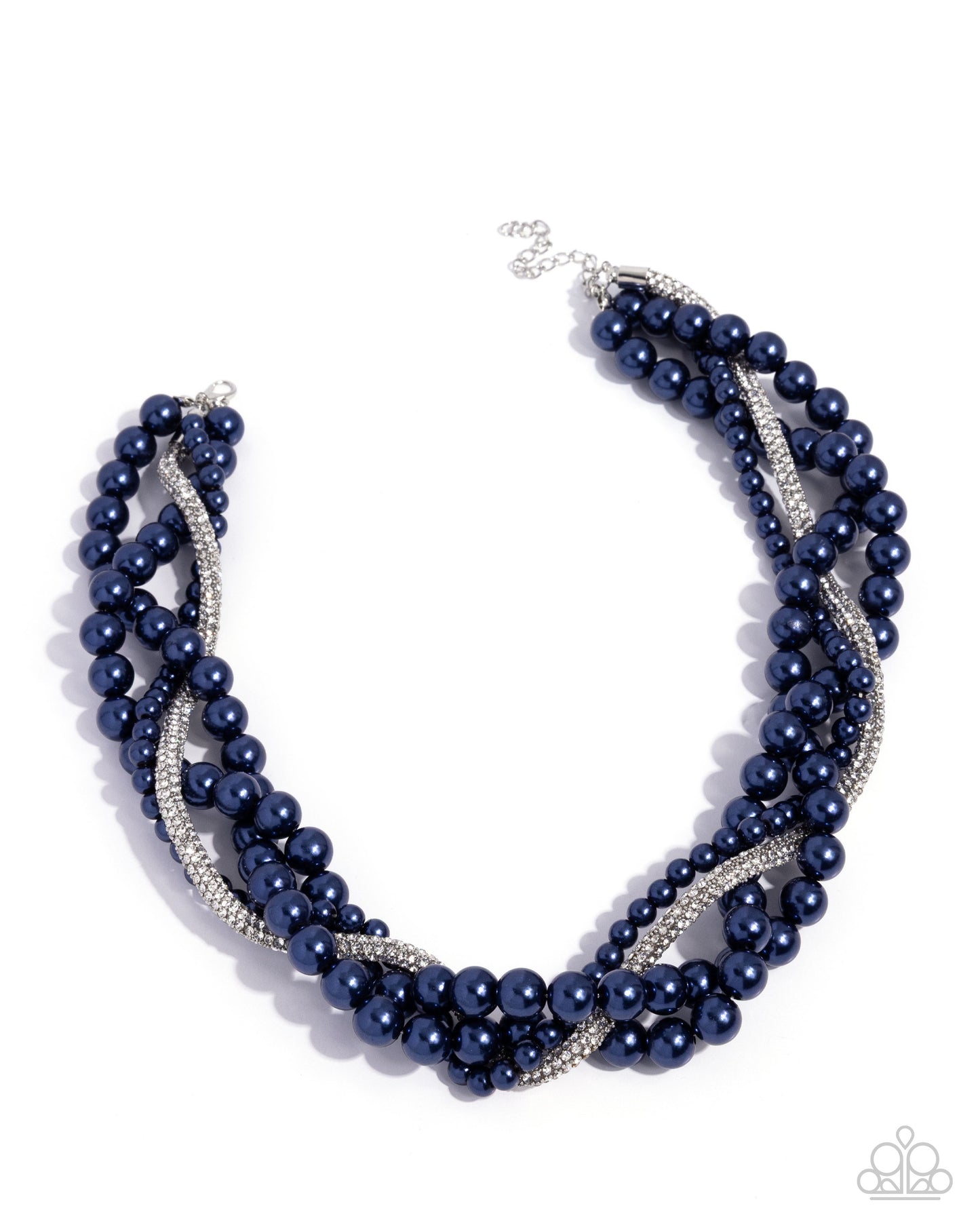 Paparazzi Pearl Pinnacle - Blue Montana Pearl, White Rhinestone Silver Necklace N4015