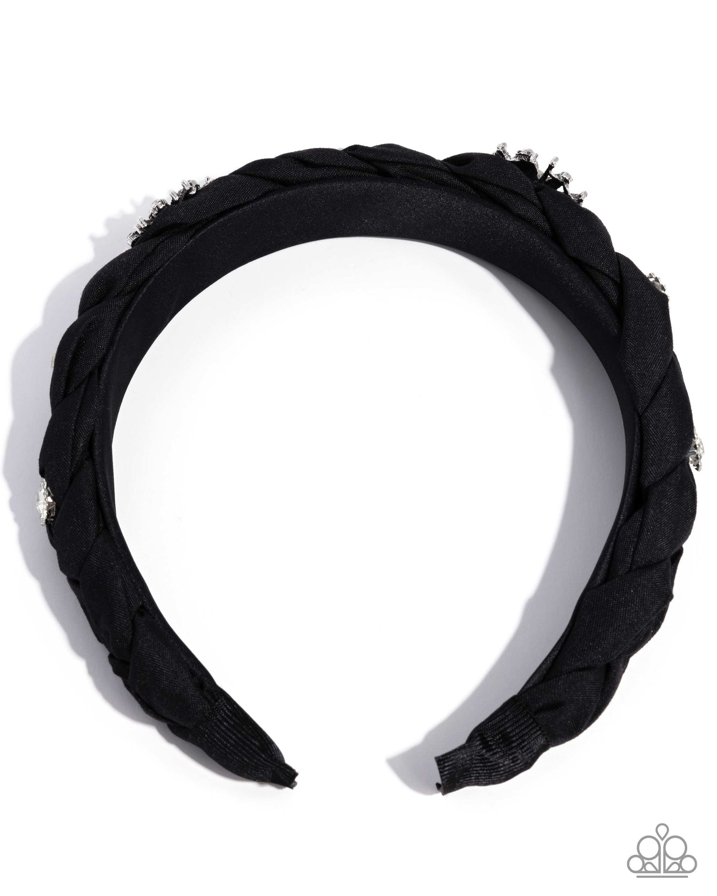 Paparazzi Adorable Accent - Black Ribbon & White Rhinestone, Gem Embellished Floral Headband