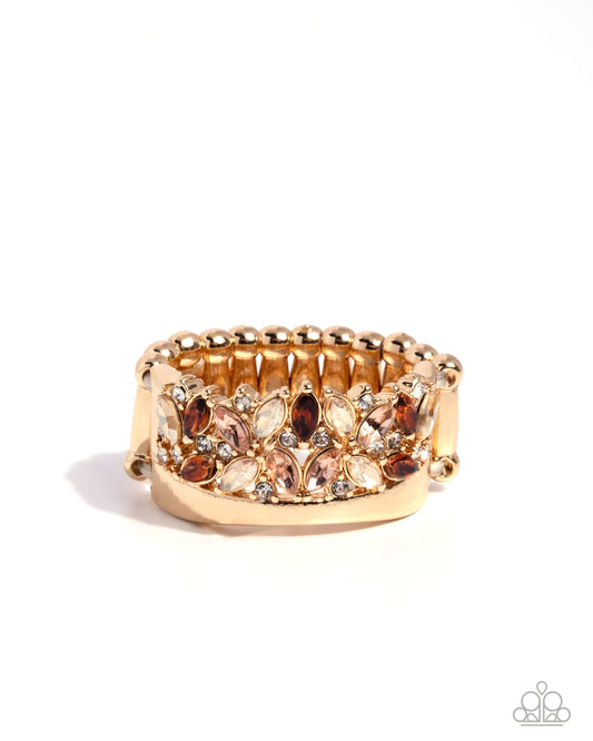 Crowning Chic - Brown Multicolored Gem, White Rhinestone Band Ring Paparazzi R1161