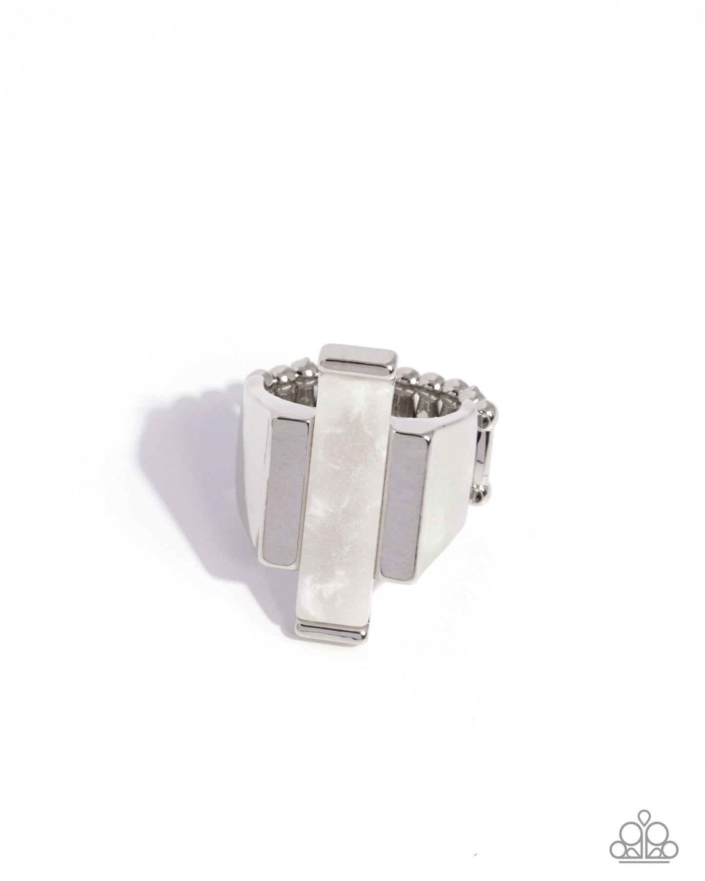 Stony Showcase - White Stone Silver Ring Paparazzi R1167