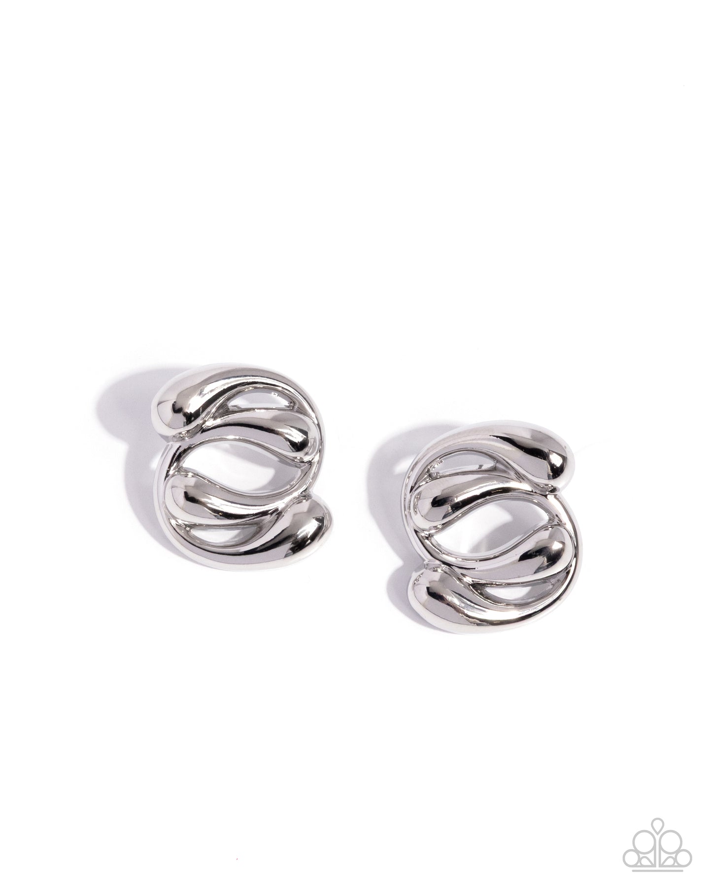 Paparazzi Swirled Sass - Silver High Sheen C Shaped Bar Post Earring