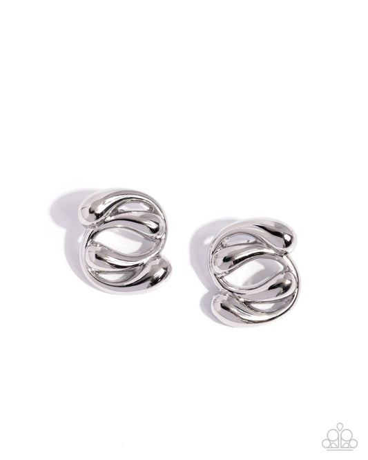 Paparazzi Swirled Sass - Silver High Sheen C Shaped Bar Post Earring