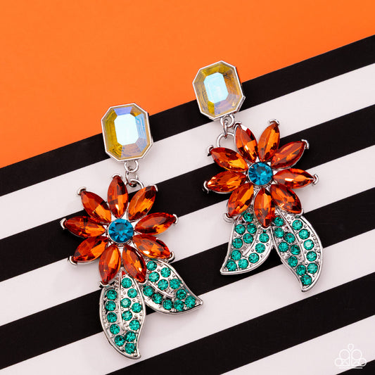Momentous Majesty - Orange UV Shimmery Gem Flower Post Earring Paparazzi E3073