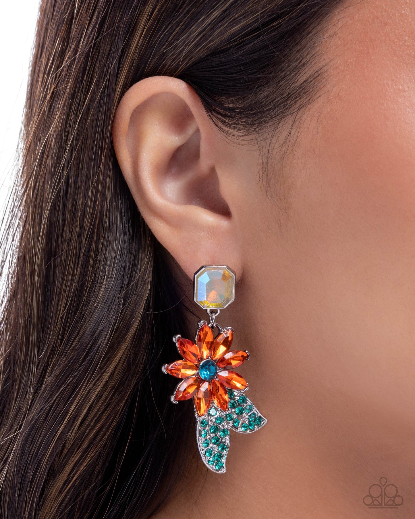 Momentous Majesty - Orange UV Shimmery Gem Flower Post Earring Paparazzi E3073