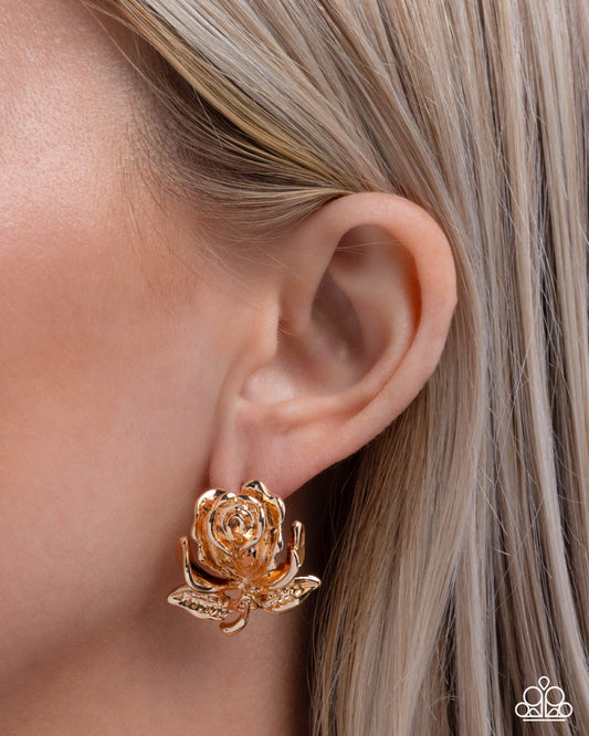 Paparazzi Rose Record - Gold Rose Flower Post Earring E3359