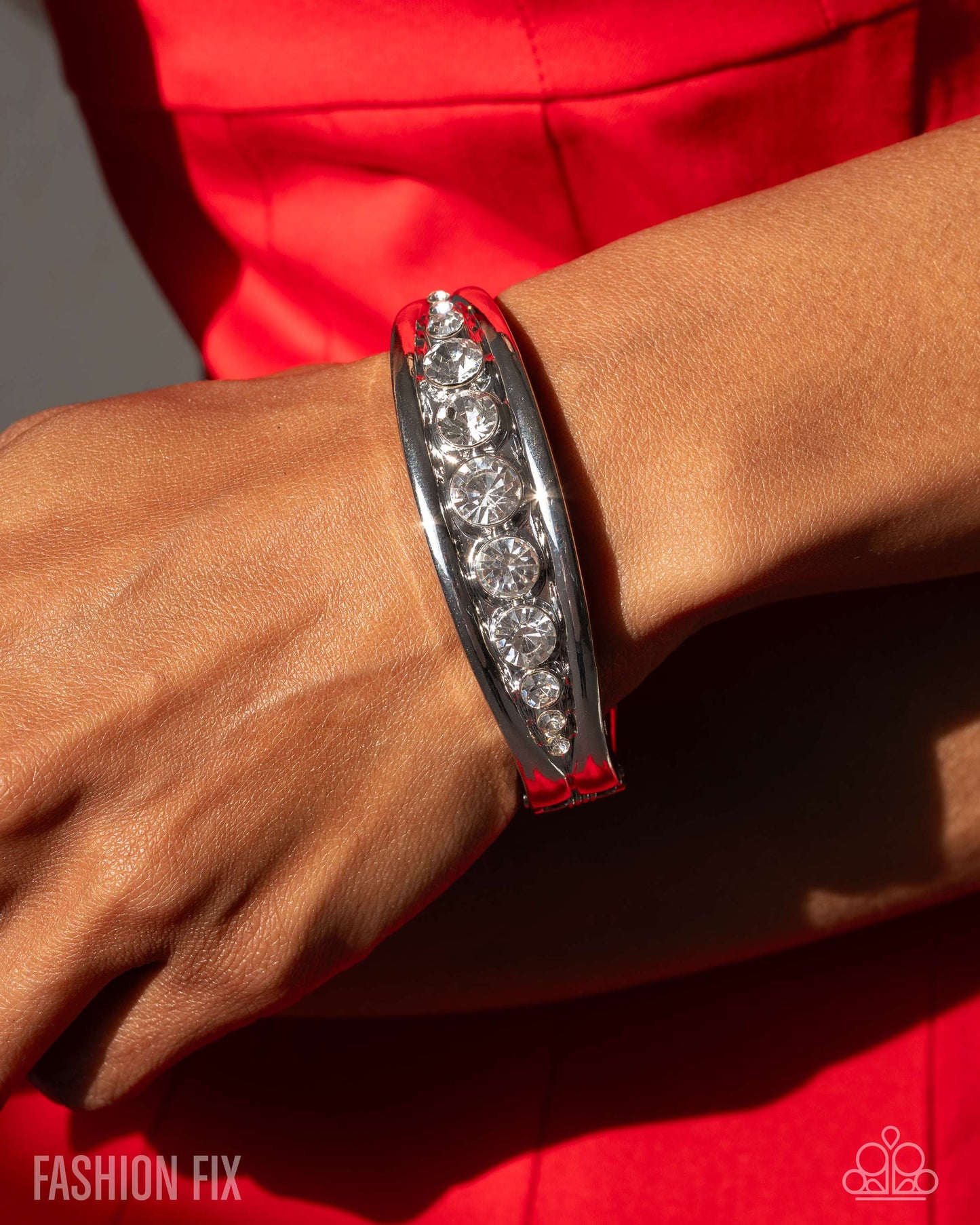 Chic Chronicle - White Rhinestone Hinge Bracelet Fiercely 5th Avenue July 2025 Fashion Fix Paparazzi B2302