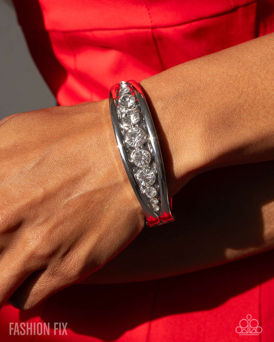 Chic Chronicle - White Rhinestone Hinge Bracelet Fiercely 5th Avenue July 2025 Fashion Fix Paparazzi B2302