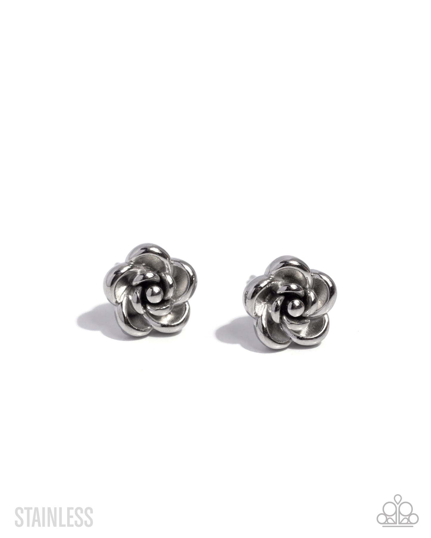 Royal Grounds - Silver Rose Flower Stainless Steel Post Earring Paparazzi E2964