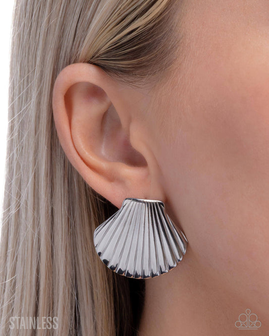 Coastal Clique - Silver Seashell Post Earring Paparazzi E3035