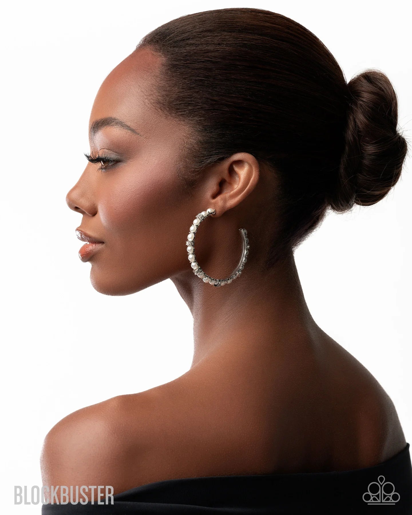 Classical Ballet - White Pearl Rhinestone Silver Hoop Earrings - Blockbuster 2025 Exclusive - Paparazzi E3126