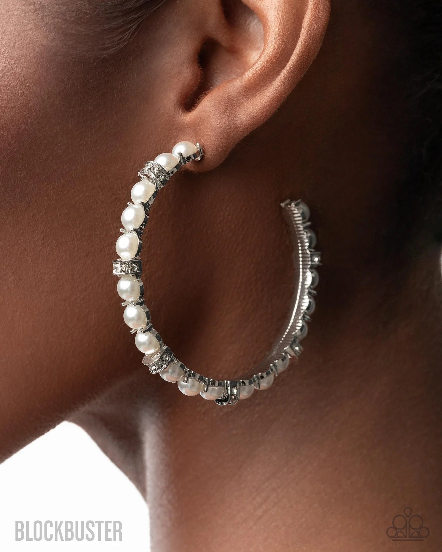 Classical Ballet - White Pearl Rhinestone Silver Hoop Earrings - Blockbuster 2025 Exclusive - Paparazzi E3126