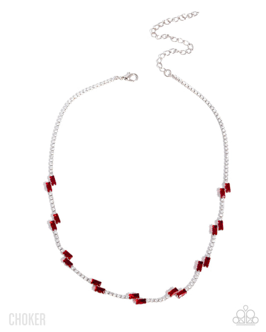 Paparazzi Sliding Shine - Red - Poppy Red Gem Silver Choker Necklace N3873