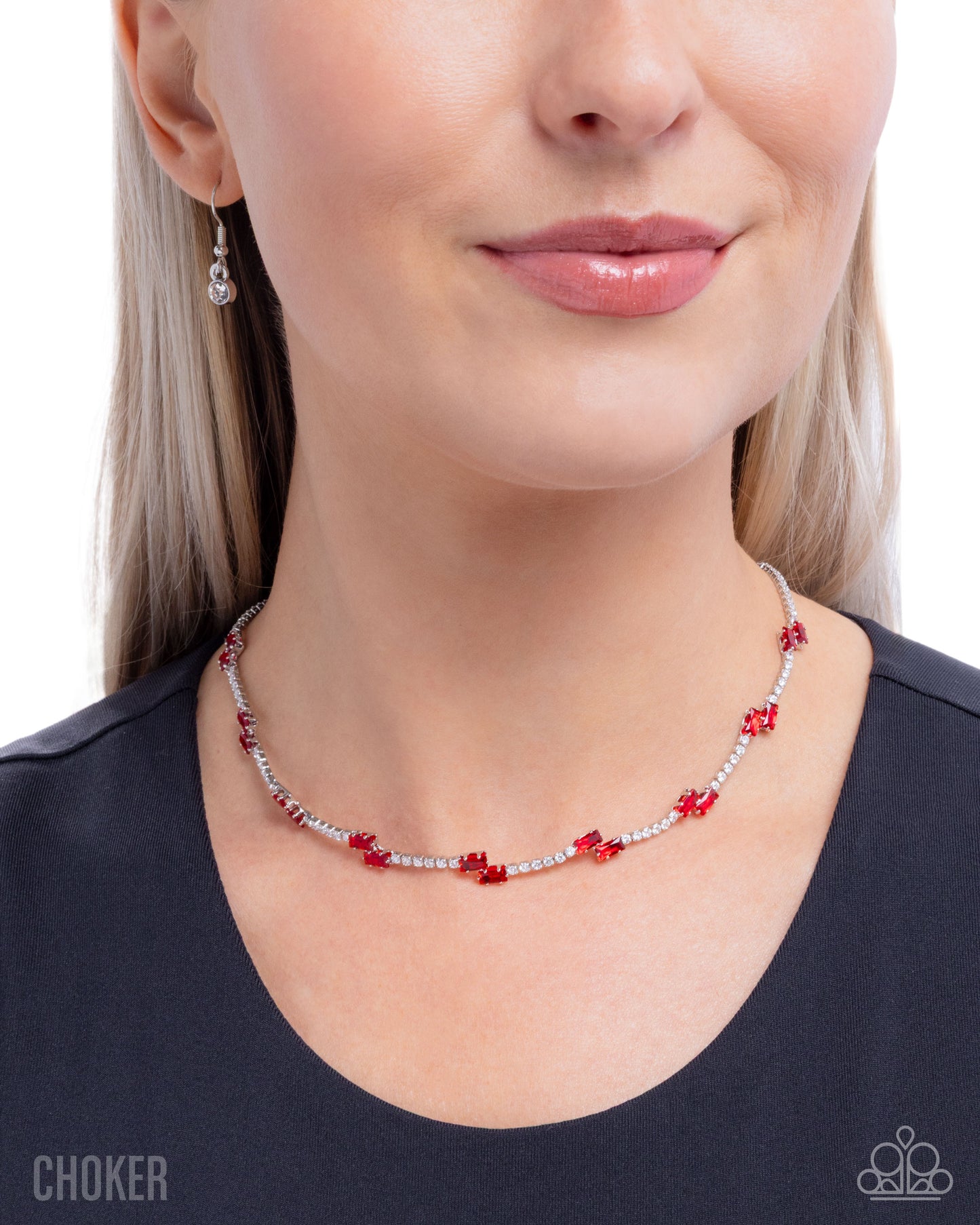 Paparazzi Sliding Shine - Red - Poppy Red Gem Silver Choker Necklace N3873
