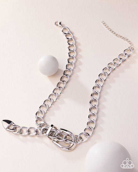 Bold Buckle - Silver Curb Chain Buckle Necklace Paparazzi 2025 Convention Exclusive N3520
