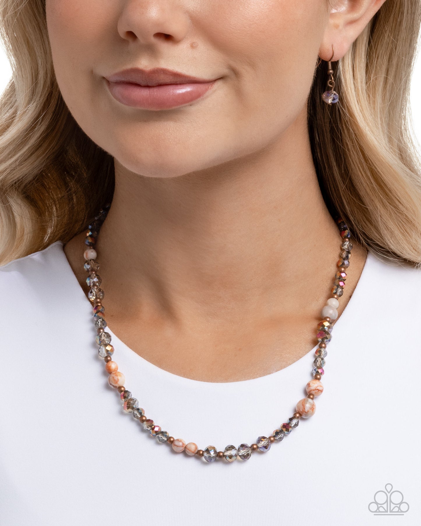 Paparazzi Playful Pattern - Copper Studs, UV Shimmy & Orange Speckled Stone Bead Necklace N2349