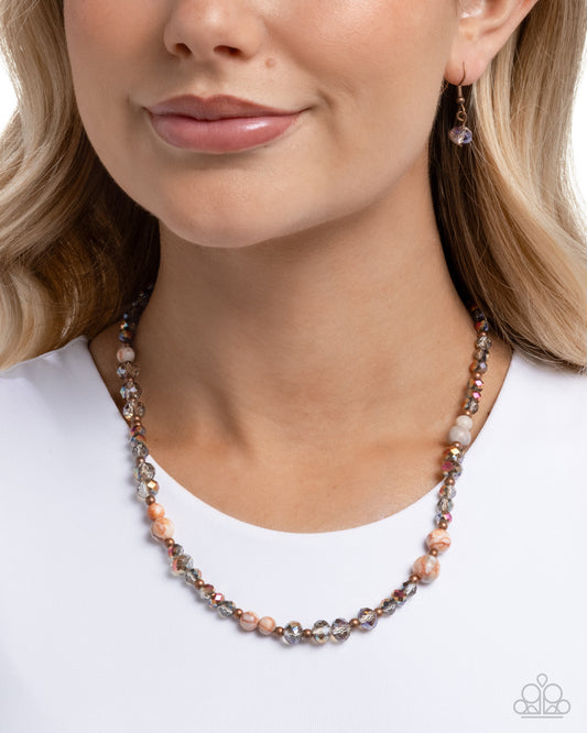 Paparazzi Playful Pattern - Copper Studs, UV Shimmy & Orange Speckled Stone Bead Necklace N2349