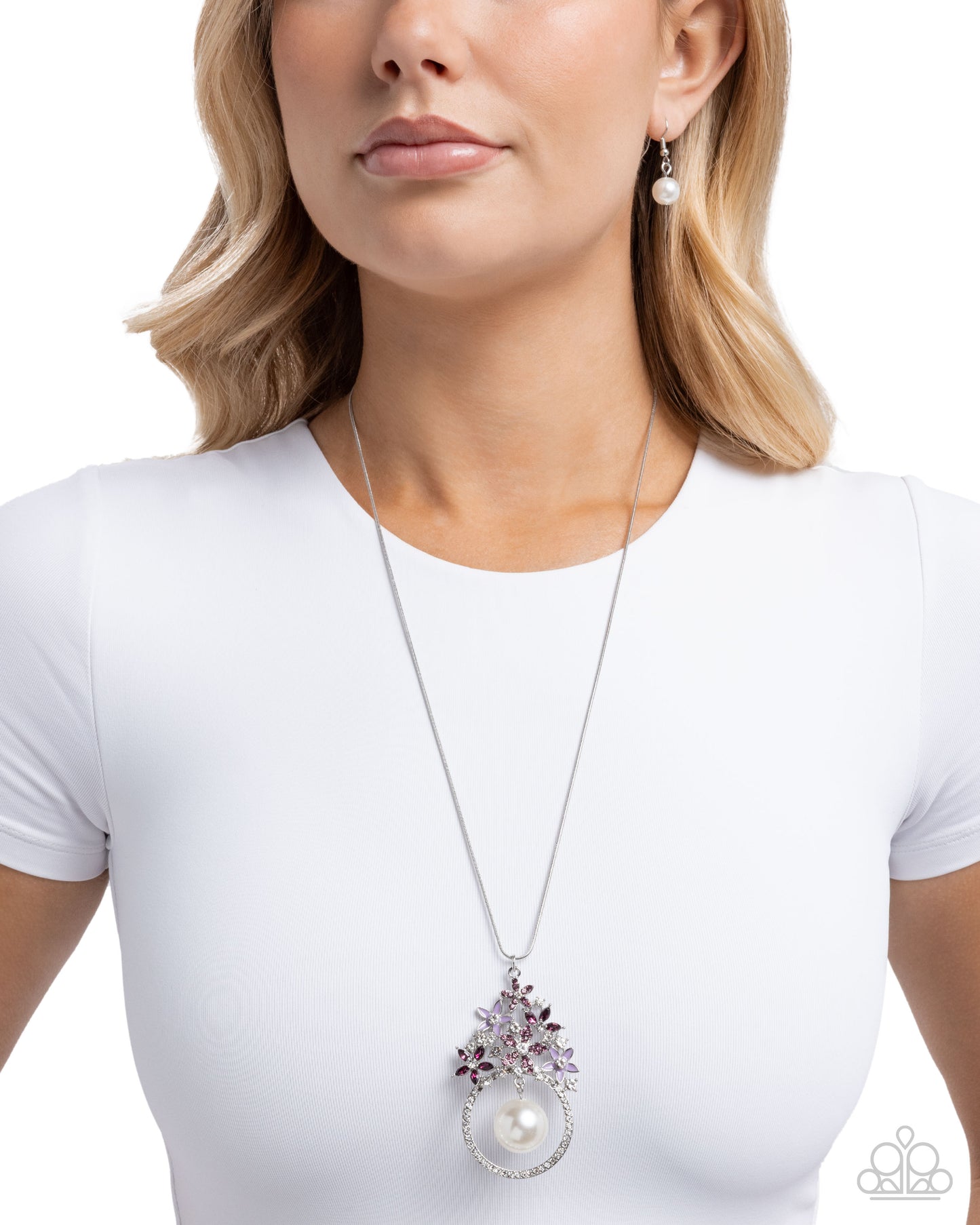 Paparazzi Woodland Wardrobe - Purple Lavender, Light Amethyst Gem Flower & White Rhinestone Necklace N3881
