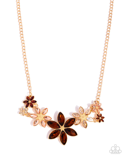 Paparazzi Bewildering Bouquet - Brown, Gold Multicolored Gem Flower Necklace