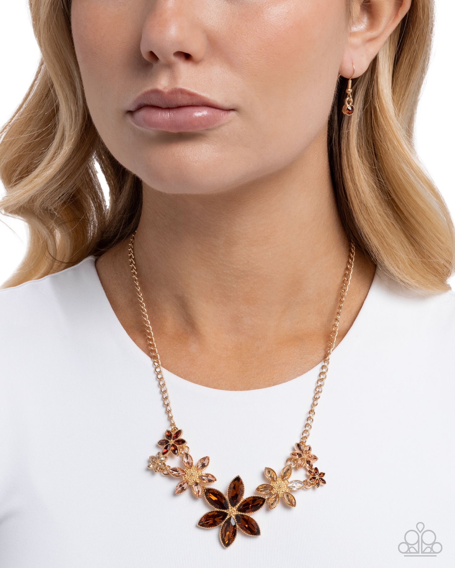Paparazzi Bewildering Bouquet - Brown, Gold Multicolored Gem Flower Necklace