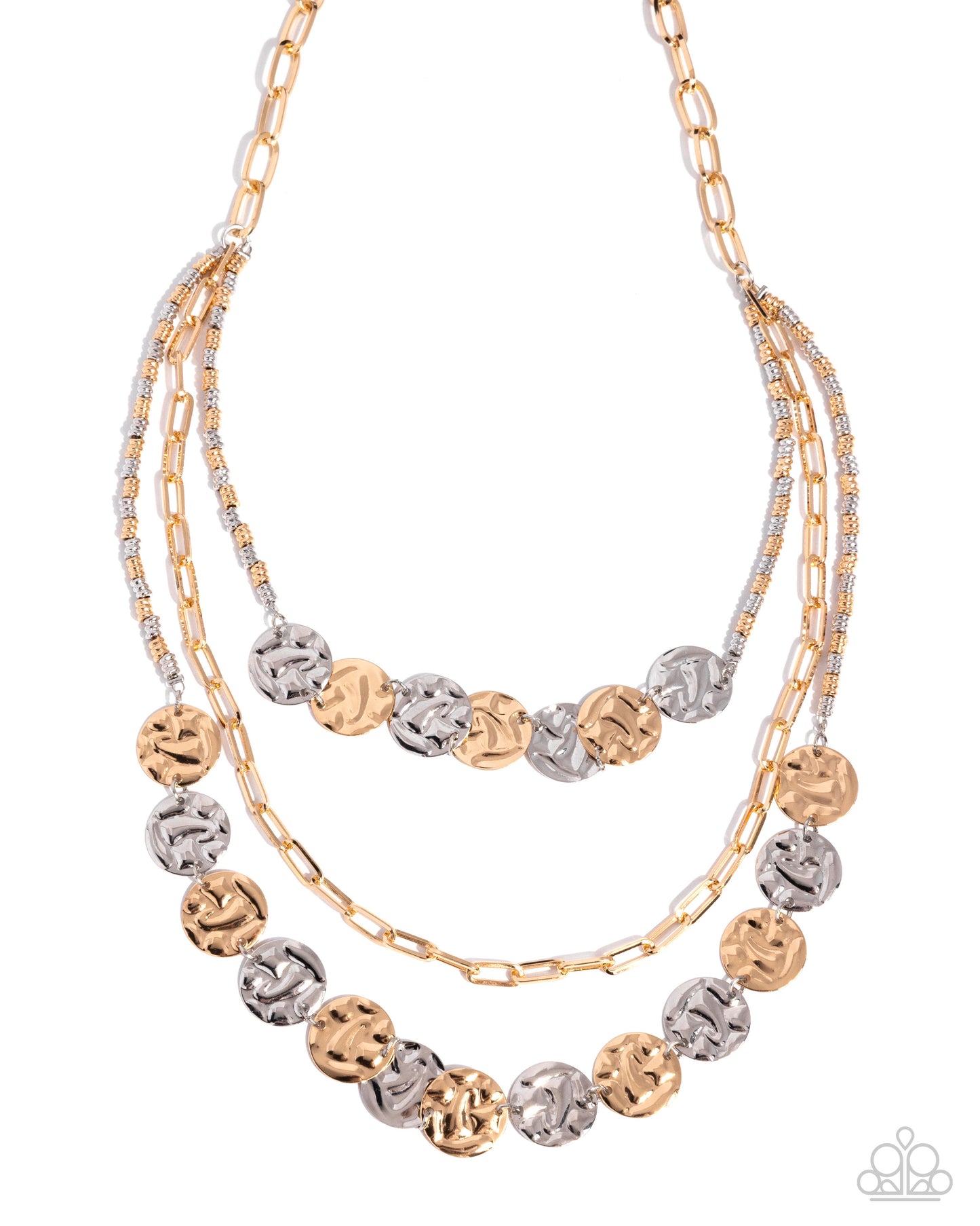 Paparazzi Decadent Discs - Multi Gold Paperclip Chain Layered Silver & Gold Bead Necklace