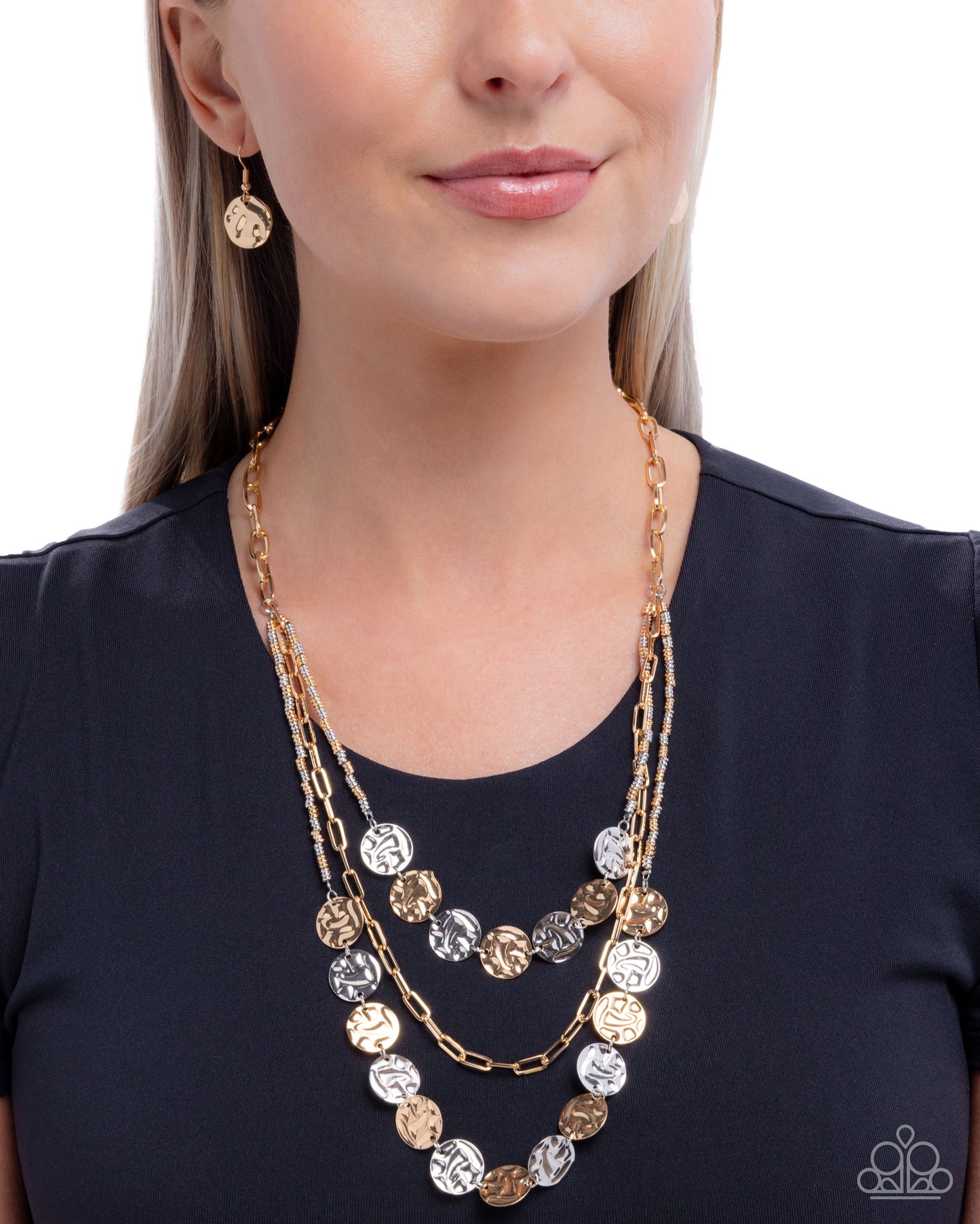 Paparazzi Decadent Discs - Multi Gold Paperclip Chain Layered Silver & Gold Bead Necklace