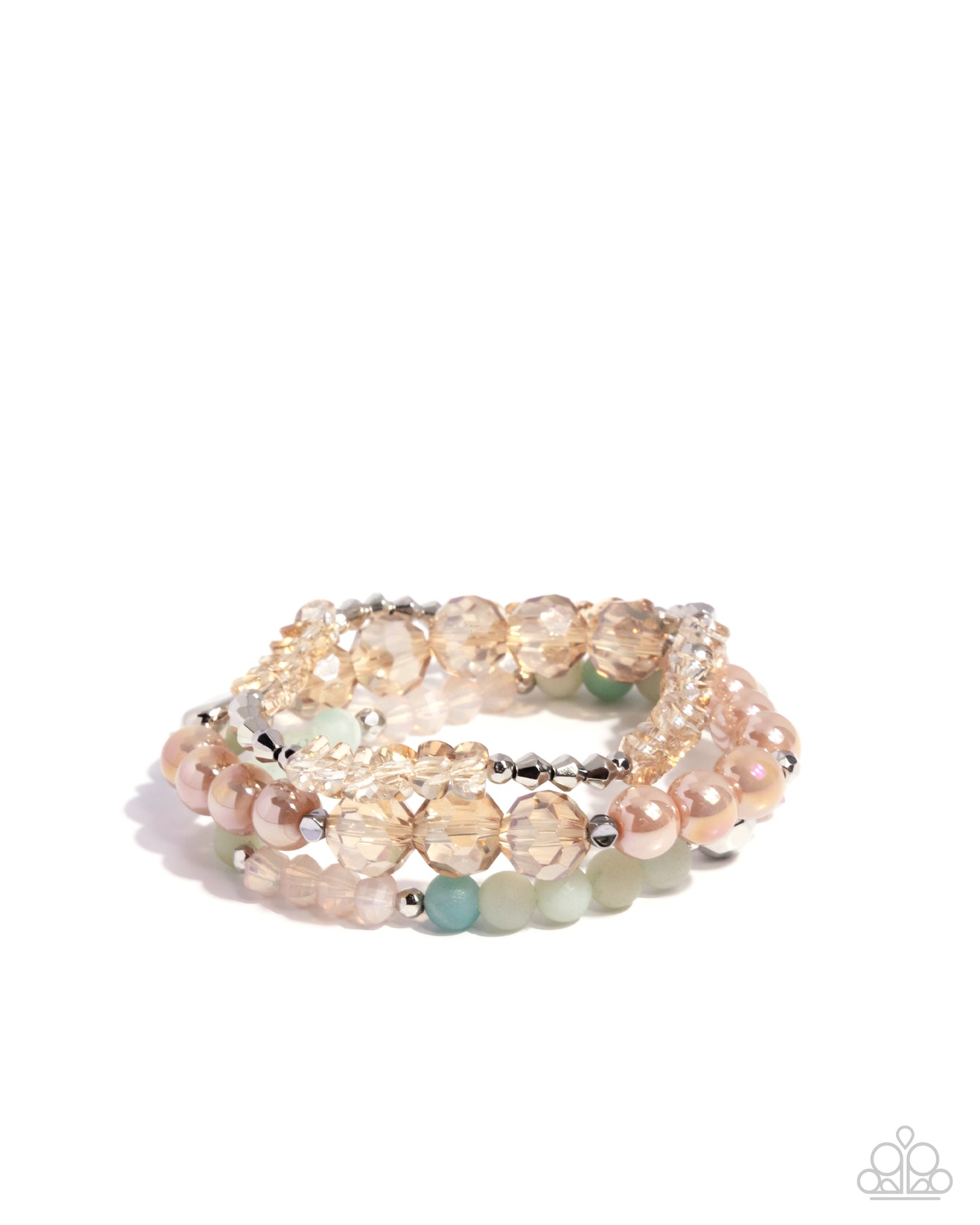 Paparazzi Proper Play - Blue Multicolored Stone, Brush Brown Bead Set Of 3 Stretch Bracelets B`2542