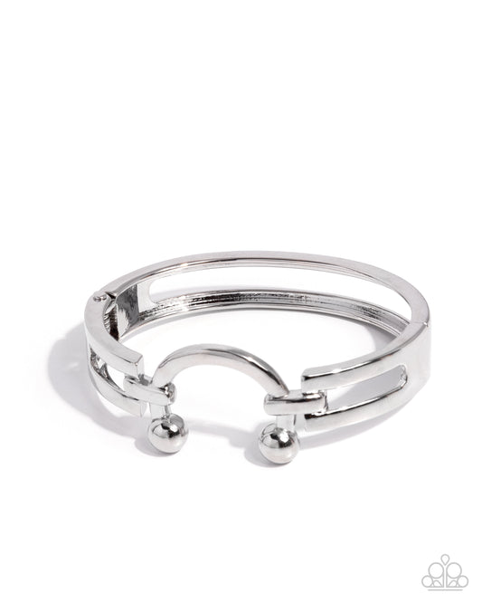Paparazzi Luminous Latch - Silver High Sheen Barbell Accent Hinged Bracelet B0793