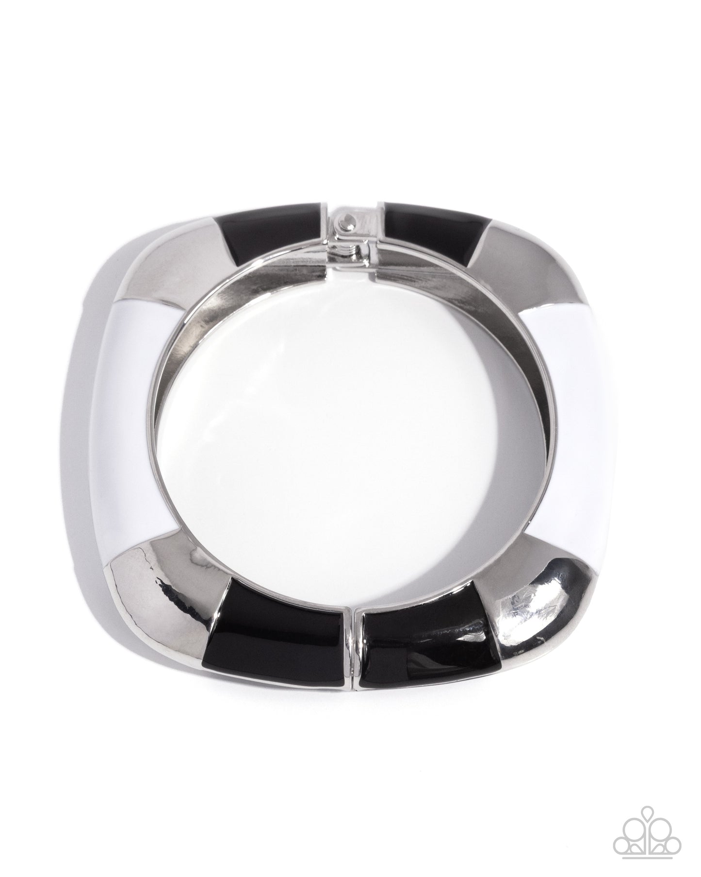 Paparazzi Painted Perfection - White & Black Painted Silver Hinge Bracelet B2527