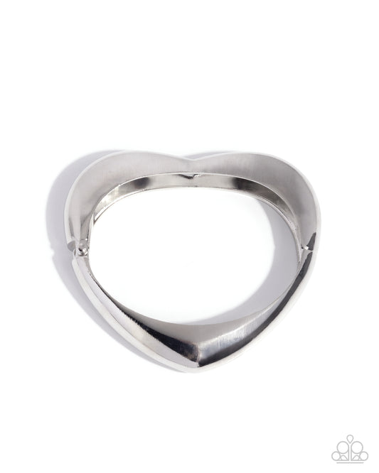 Paparazzi Metallic Matchmaker - Silver High Sheen Heart Hinged Bracelet B2596