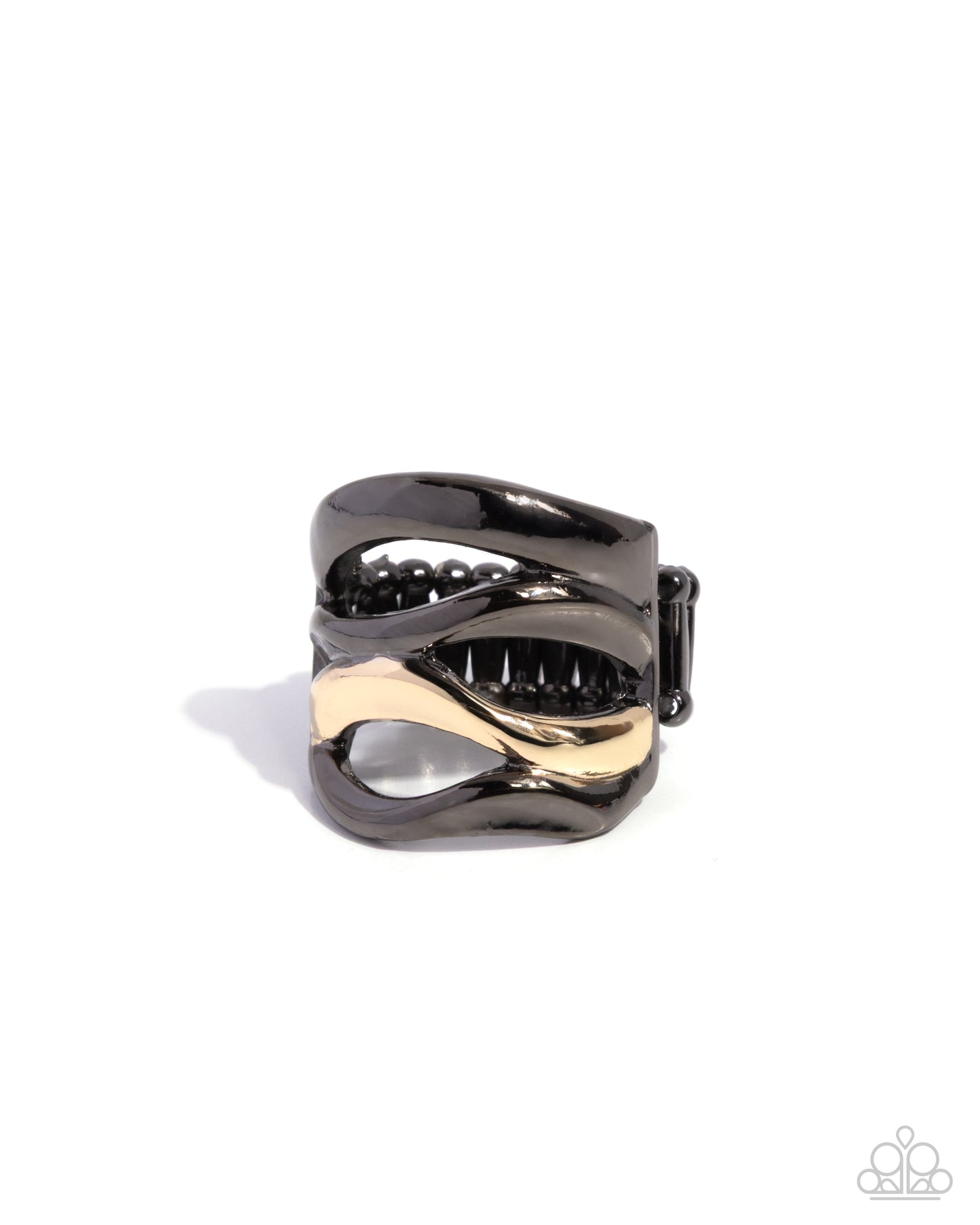 Wavy Wardrobe - Black Gunmetal & Gold Stacked Style Ring Paparazzi R1159