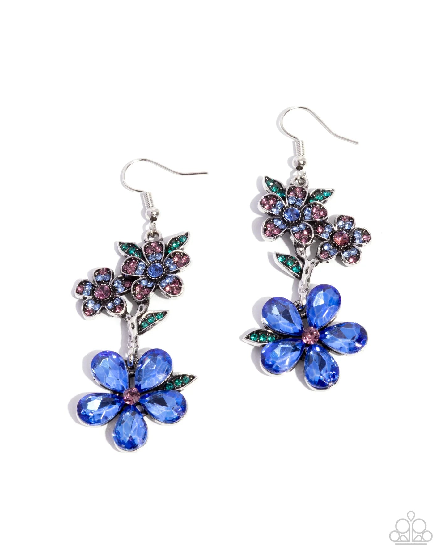 Breathtaking Bloom - Blue Gem Silver Flower Earrings Life Of The Party September 2025 Paparazzi E3097