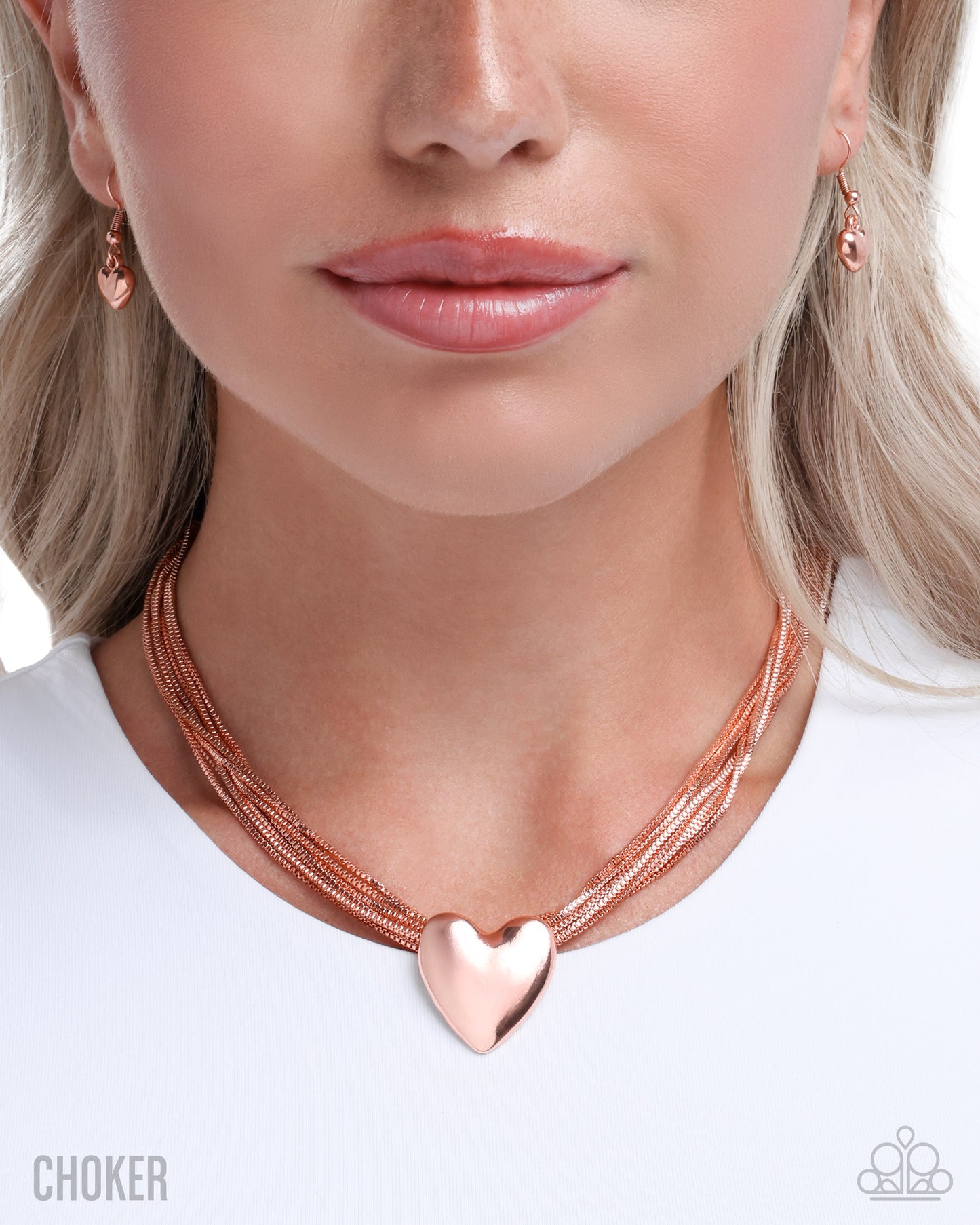 Paprazzi Gathered Galentine - Copper - Shiny Copper Heart Choker Necklace
