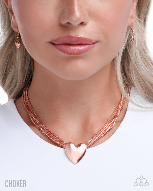 Paprazzi Gathered Galentine - Copper - Shiny Copper Heart Choker Necklace